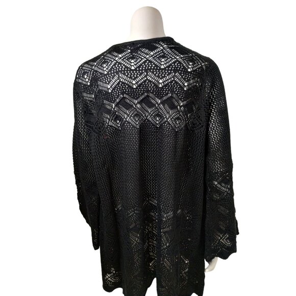 Roaman's Womens 18 to 20 Black Open-Knit Cardigan Sweater - Picture 3 of 7
